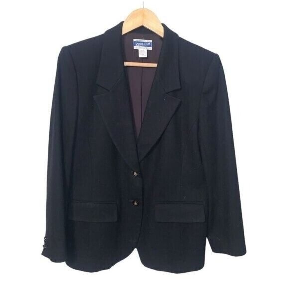 Pendleton Black Vintage 100% Virgin Wool Causal Career 2 Button Blazer Size 10 - Picture 1 of 11